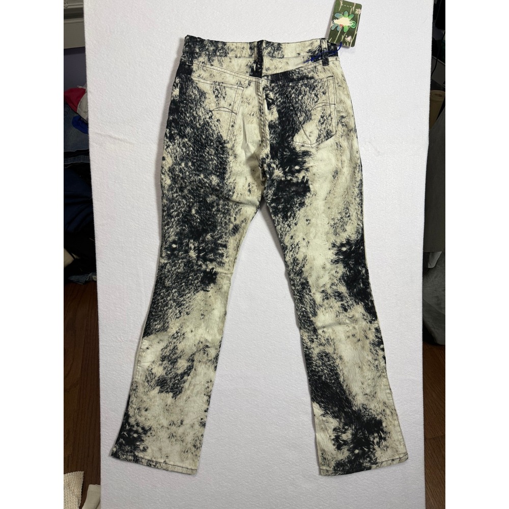 Deadstock Vintage Y2K Cover Italy Cow Print Acid Wash Flared Jeans 30 NWT - Picture 2 of 9